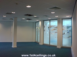 Ceiling design with spot lights and air con grills